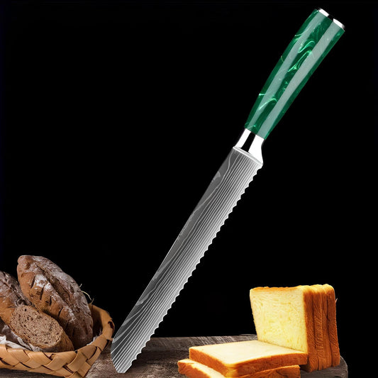 Skorter professional bread knife with handle in green resin