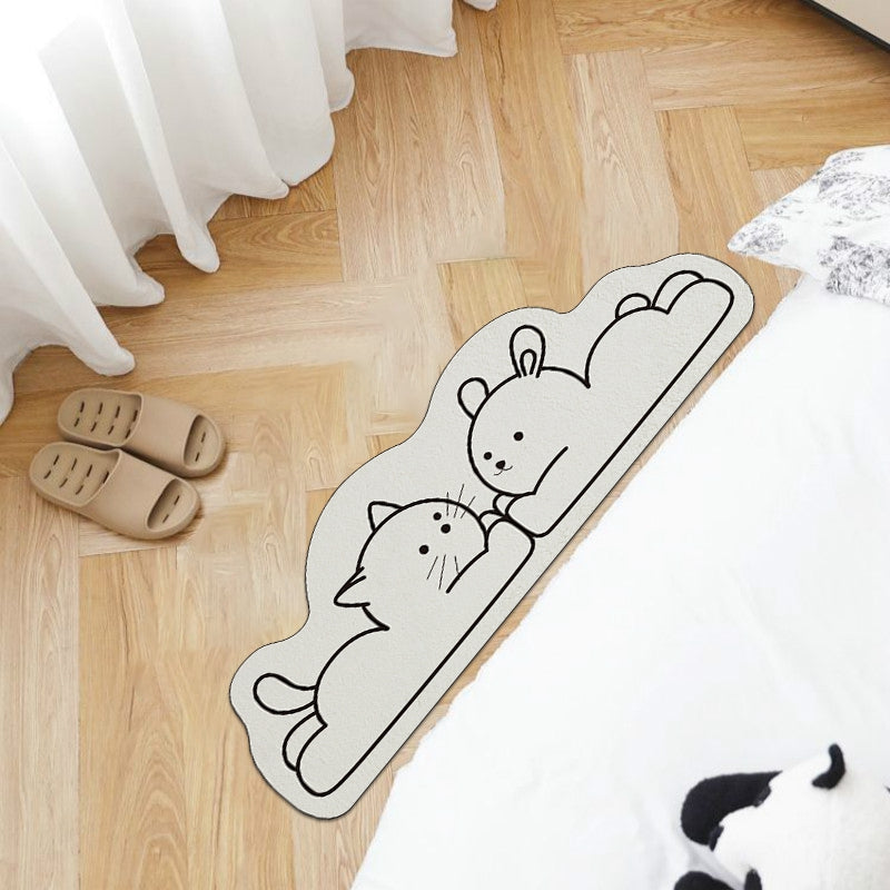 Skorter | Creative Cat Rug Nordic Cartoon Rug for Bedroom Non-slip Bedside Rug Cute Soft Floor Mat for Living Room Table Mat Decor