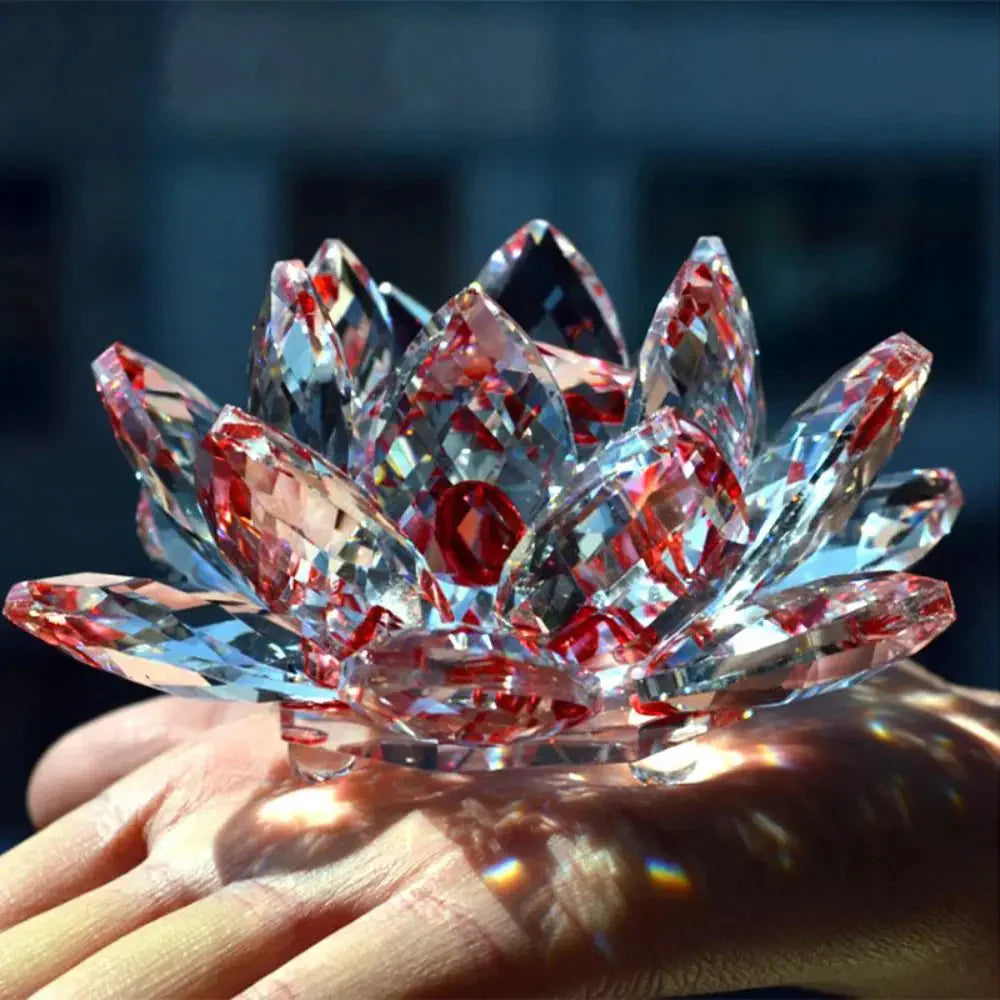 Skorter | Crystal Lotus Flower Figurine Home Wedding Decoration Glass Art Collection Paperweight Office Table Ornaments Souvenir Gifts