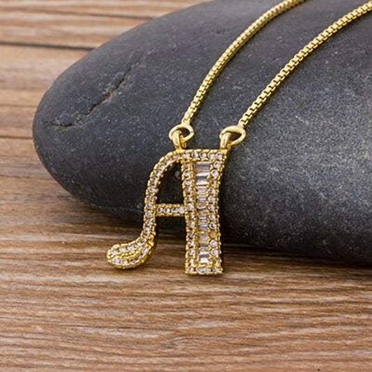 Skorter | Customized Zircon Filled A-Z Initial Letter Necklace