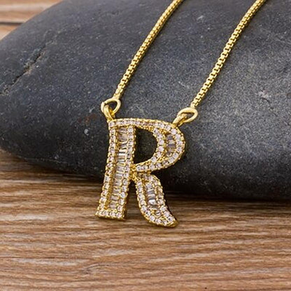 Skorter | Customized Zircon Filled A-Z Initial Letter Necklace