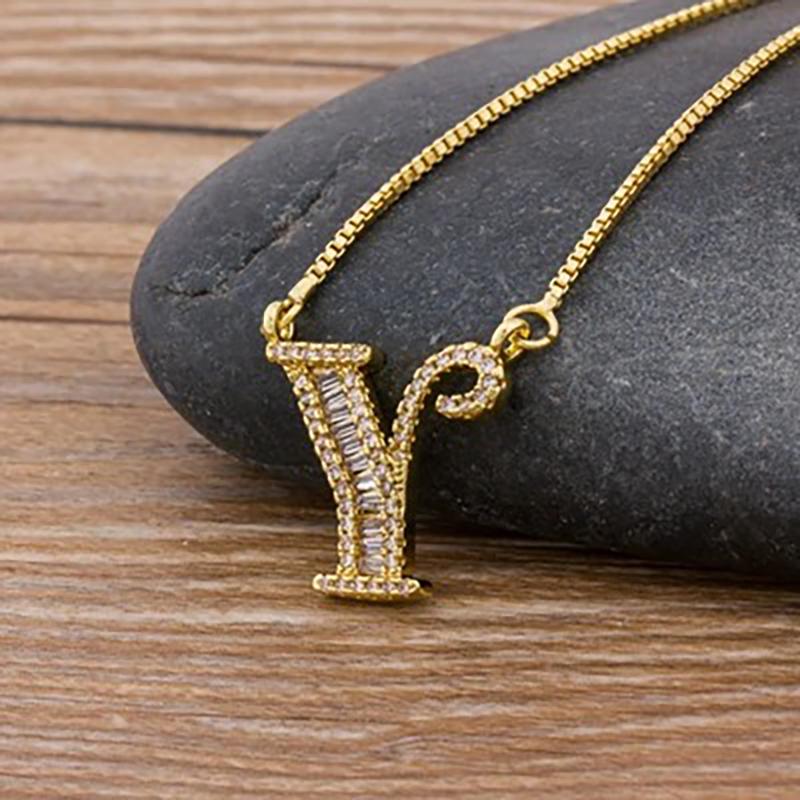 Skorter | Customized Zircon Filled A-Z Initial Letter Necklace