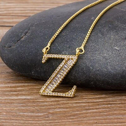 Skorter | Customized Zircon Filled A-Z Initial Letter Necklace