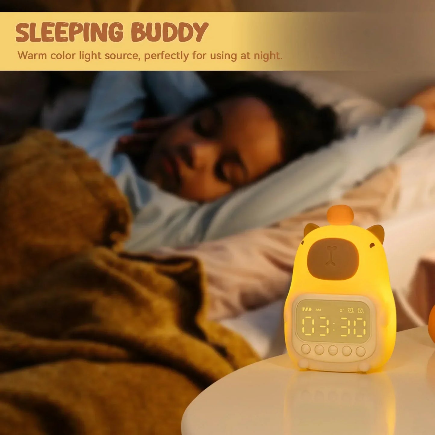 Skorter | Capybara Clock Lamp - Rechargeable Digital Alarm Clock with Night Light & Touch Snooze