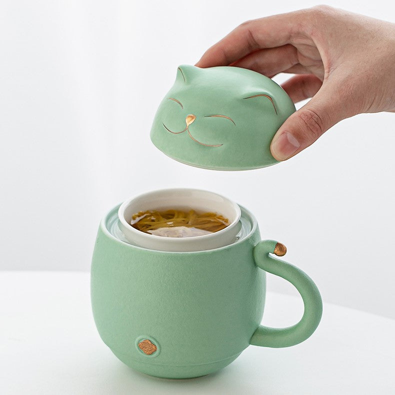 Skorter | Cute cat tea cup made of ceramic with strainer
