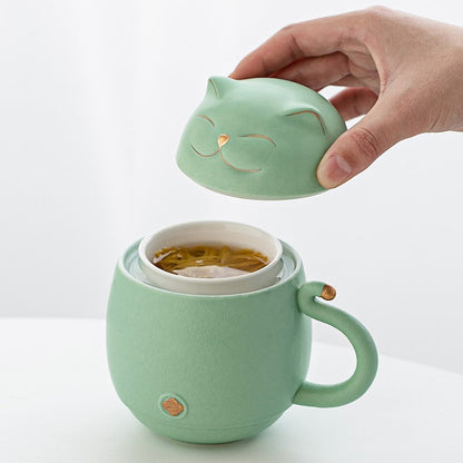 Skorter | Cute cat tea cup made of ceramic with strainer