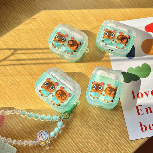 Skorter | Cute Bear Twins Mint Green AirPods Case with Keychain for AirPods