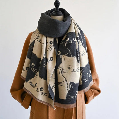 Skorter | Cute Cat Jacquard Winter Scarf