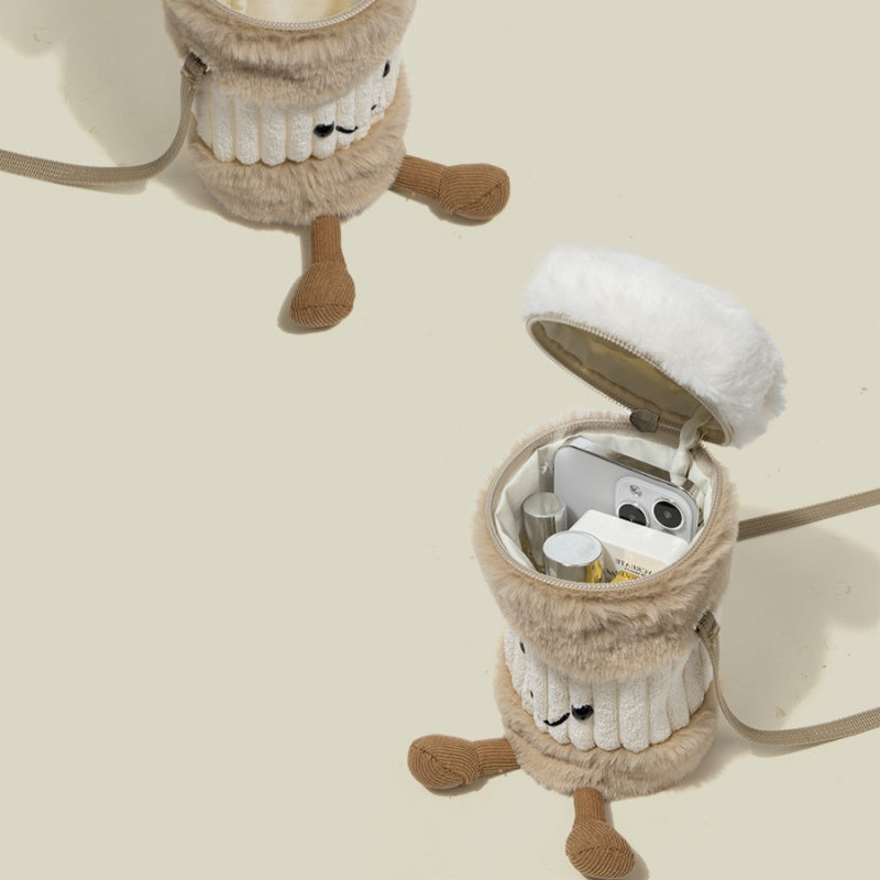 Skorter | Cute happy coffee cup holder plush bag
