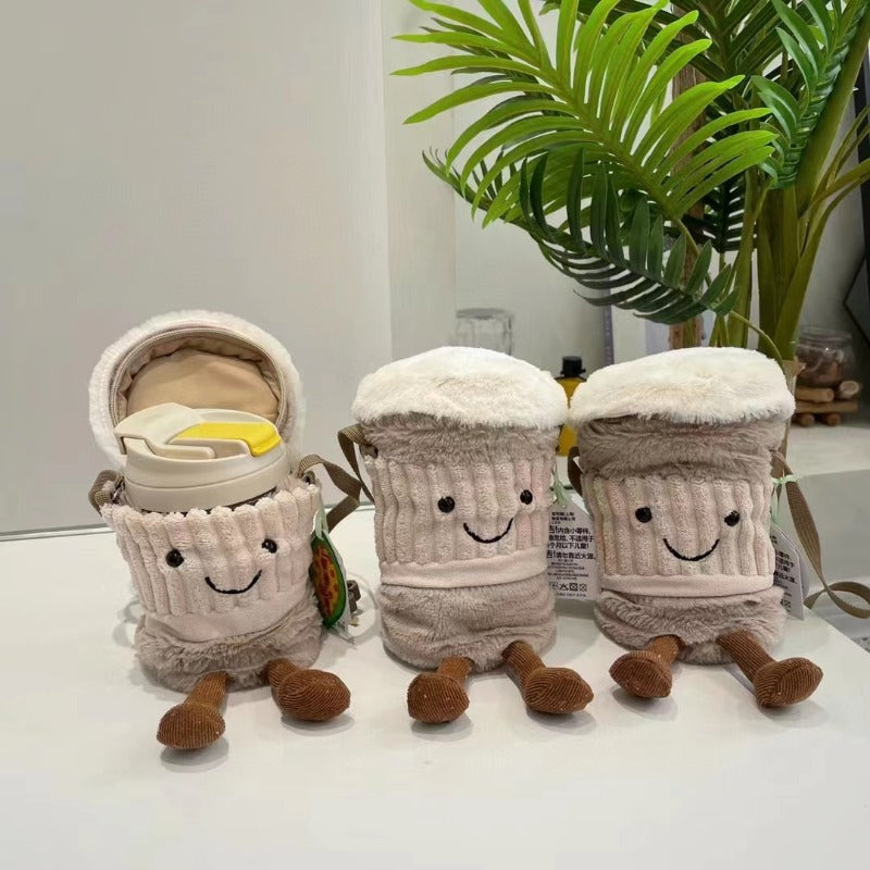 Skorter | Cute happy coffee cup holder plush bag