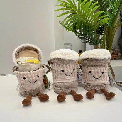 Skorter | Cute happy coffee cup holder plush bag