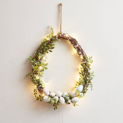 Skorter | 35cm Easter wreath decoration in egg shape with micro fairy lights