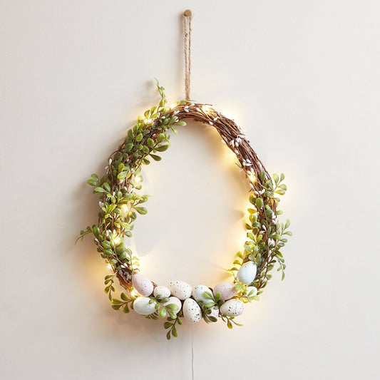 Skorter | 35cm Easter wreath decoration in egg shape with micro fairy lights
