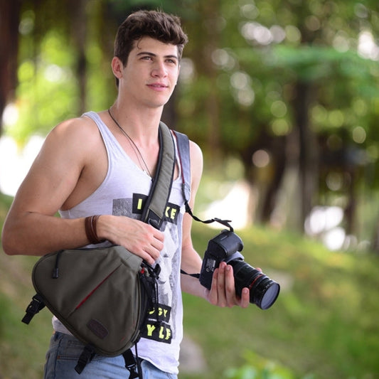 Skorter | CADEN Triangle Tscope Sling Shoulder Cross Digital Camera Bags Case Soft Bag with Rain Cover for Canon Nikon Sony K1, Size: 36*31*15cm (Army Green)