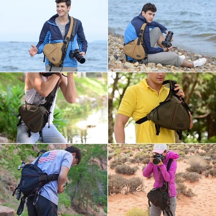 Skorter | CADEN Triangle Tscope Sling Shoulder Cross Digital Camera Bags Case Soft Bag with Rain Cover for Canon Nikon Sony K1, Size: 36*31*15cm (Army Green)