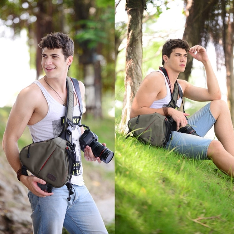 Skorter | CADEN Triangle Tscope Sling Shoulder Cross Digital Camera Bags Case Soft Bag with Rain Cover for Canon Nikon Sony K1, Size: 36*31*15cm (Army Green)