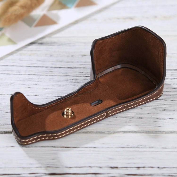 Skorter | 1/4 inch Thread PU Leather Camera Half Case Base for Sony Alpha 6100 / A6100 (Coffee)