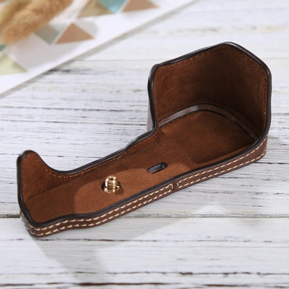 Skorter | 1/4 inch Thread PU Leather Camera Half Case Base for Sony Alpha 6100 / A6100 (Coffee)
