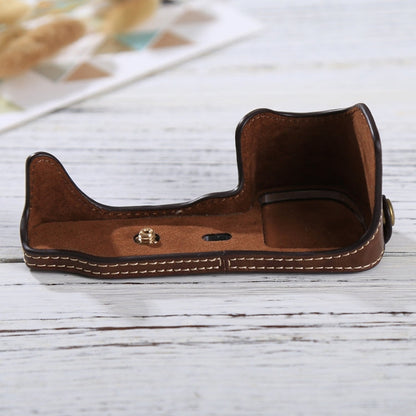 Skorter | 1/4 inch Thread PU Leather Camera Half Case Base for Sony Alpha 6100 / A6100 (Coffee)