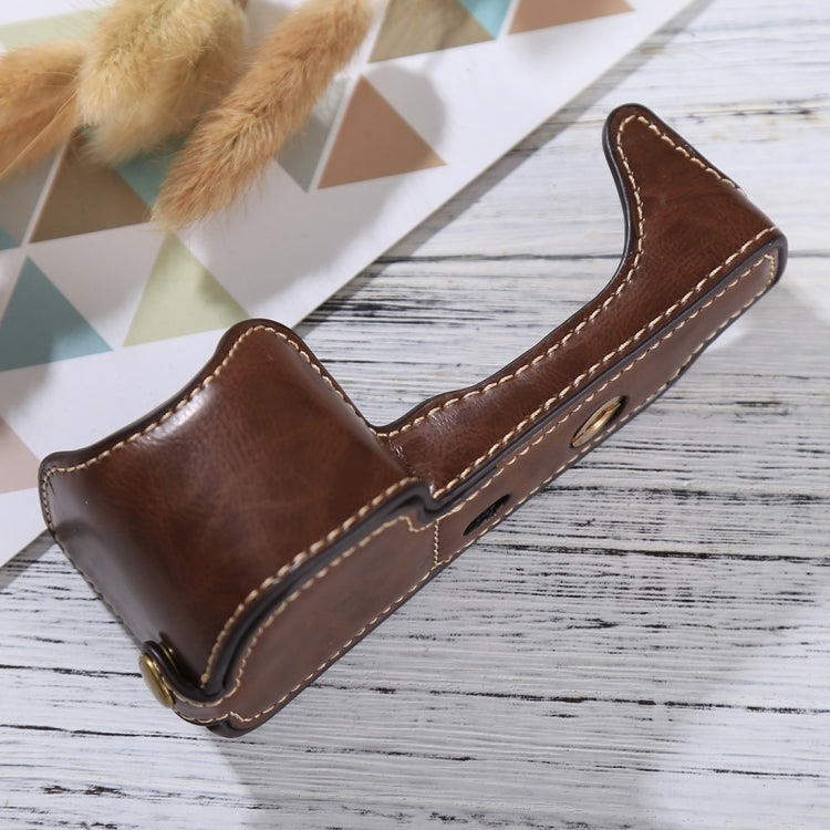 Skorter | 1/4 inch Thread PU Leather Camera Half Case Base for Sony Alpha 6100 / A6100 (Coffee)