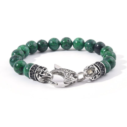 Skorter | Genuine Indian green agate stainless steel pearl necklace black cubic zirconia