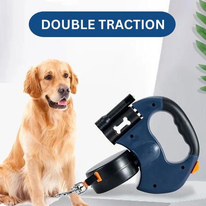 Skorter | 10FT Dual Retractable Dog Leash with Built-In Flashlight & Waste Bag Holder