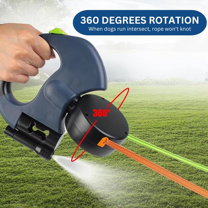 Skorter | 10FT Dual Retractable Dog Leash with Built-In Flashlight & Waste Bag Holder