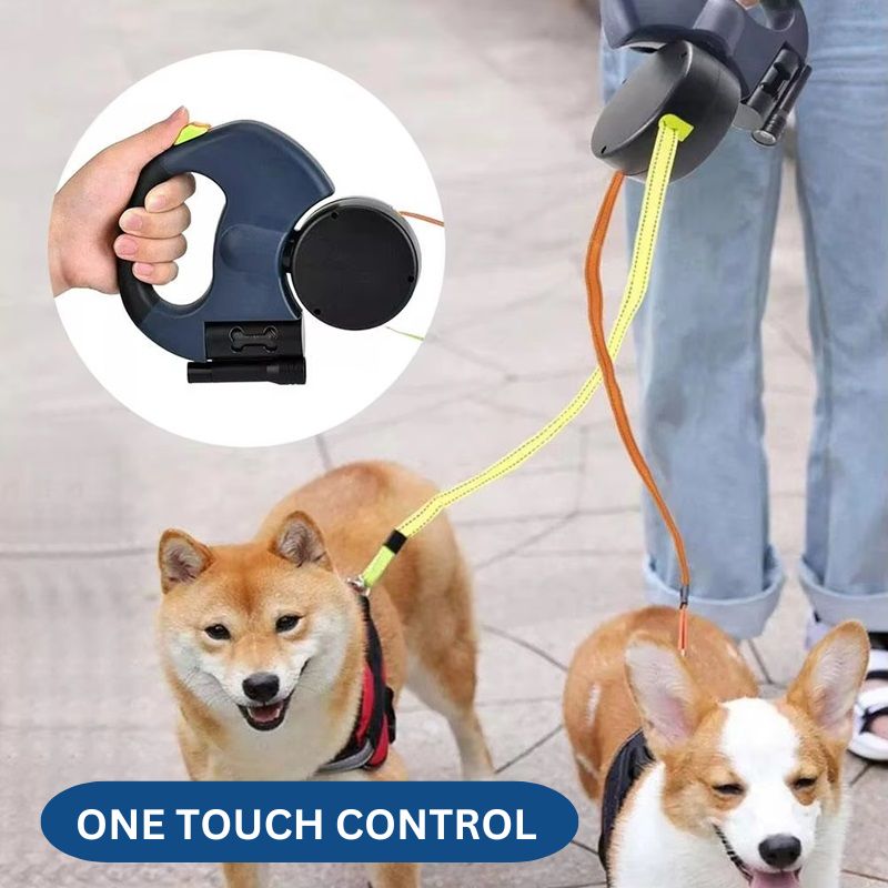 Skorter | 10FT Dual Retractable Dog Leash with Built-In Flashlight & Waste Bag Holder