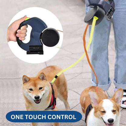 Skorter | 10FT Dual Retractable Dog Leash with Built-In Flashlight & Waste Bag Holder