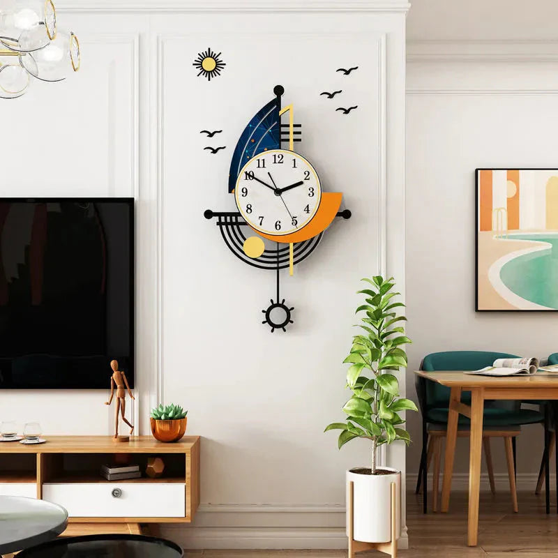 Skorter | Decorative Wall Clock Navigation Sailboat Creative Design Clock Indoor Clock Decoration Living Room Background Wall Decor