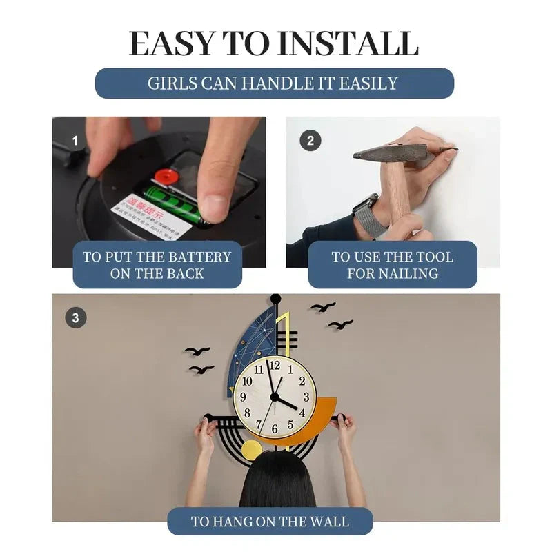 Skorter | Decorative Wall Clock Navigation Sailboat Creative Design Clock Indoor Clock Decoration Living Room Background Wall Decor