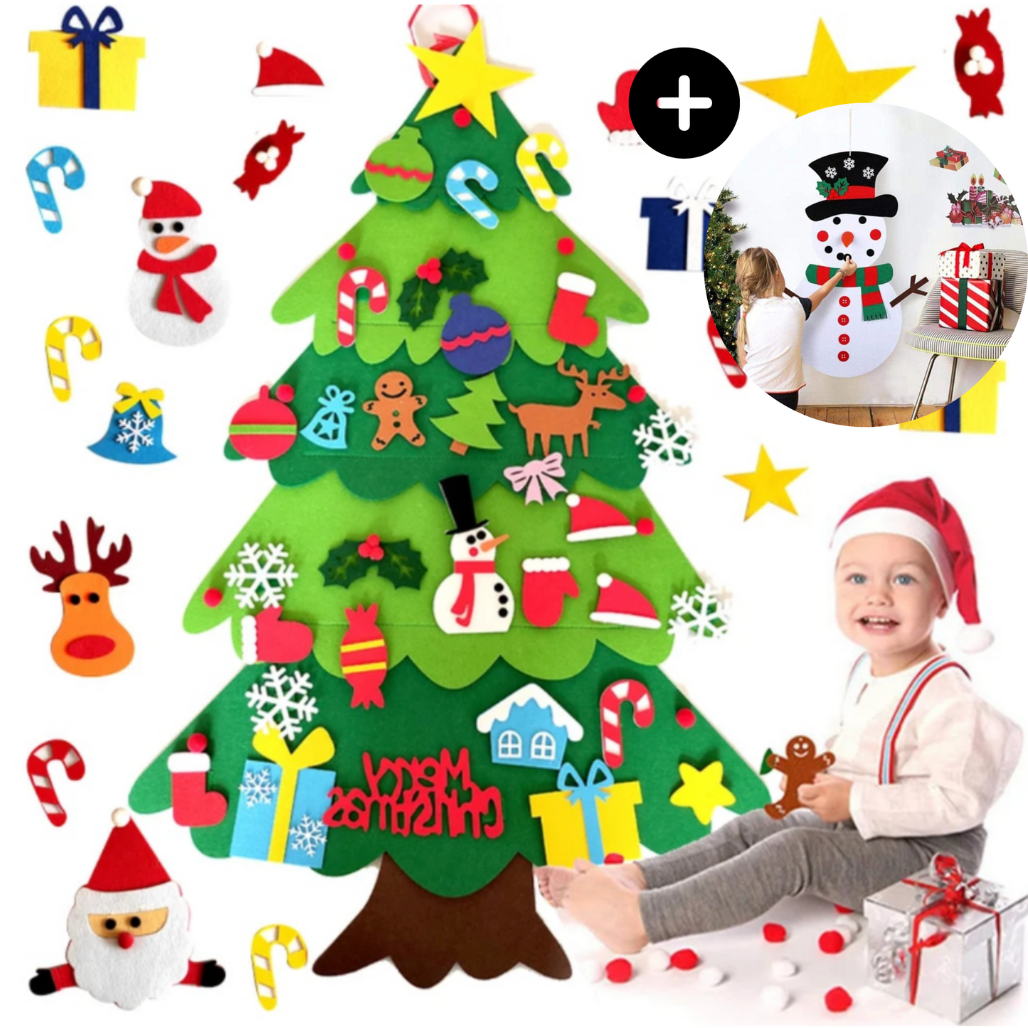 Skorter | Felt Christmas Tree for Kids – Montessori Learning Toy with 32 Ornaments