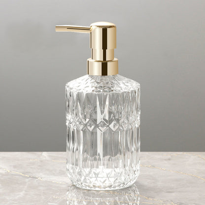 Skorter | CrystalFoam Glass Soap Dispenser | Diamond Pattern Design | Elegant Storage for Soap | Modern Bathroom Decor