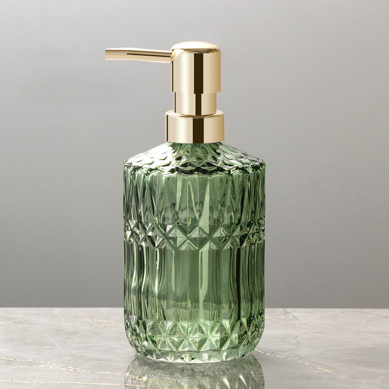 Skorter | CrystalFoam Glass Soap Dispenser | Diamond Pattern Design | Elegant Storage for Soap | Modern Bathroom Decor