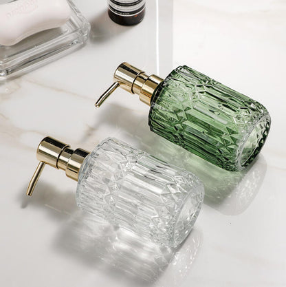 Skorter | CrystalFoam Glass Soap Dispenser | Diamond Pattern Design | Elegant Storage for Soap | Modern Bathroom Decor
