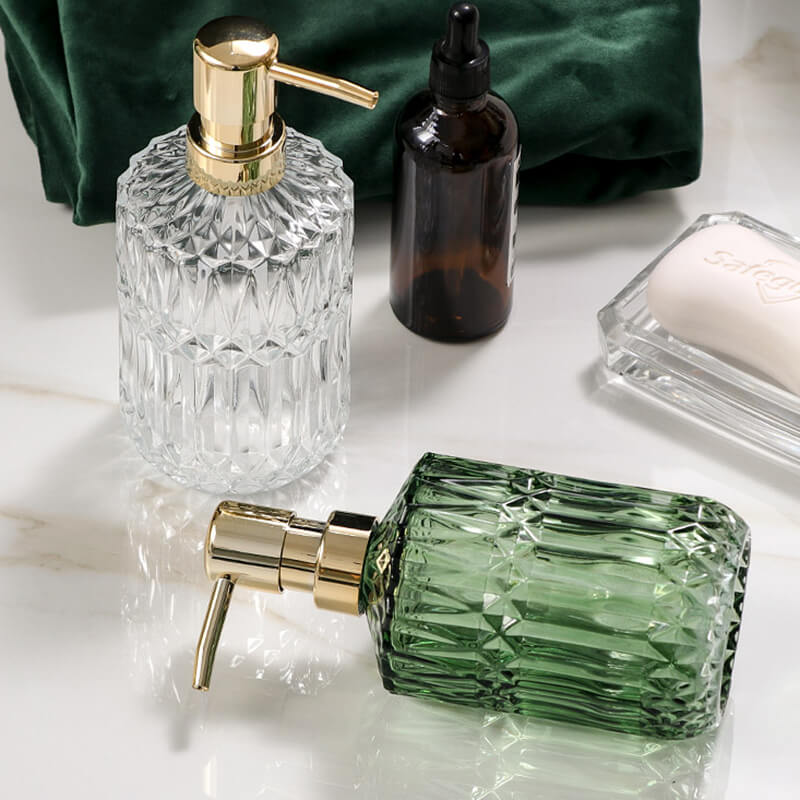 Skorter | CrystalFoam Glass Soap Dispenser | Diamond Pattern Design | Elegant Storage for Soap | Modern Bathroom Decor