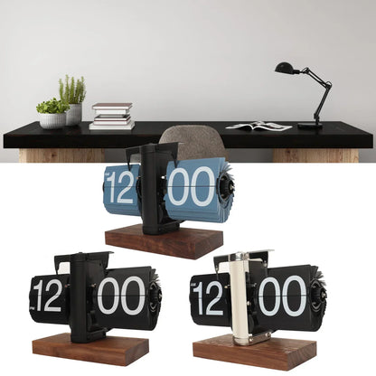 Skorter | Silvara – Vintage Flip Down Clock in Walnut Wood | Retro Mechanical Design
