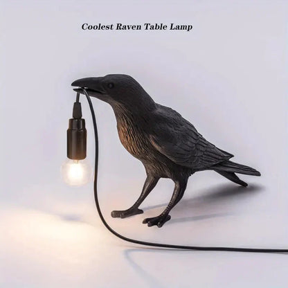 Skorter | E14-Bulb with Plug Gothic Raven Lamp Vintage Resin Bird Lamp for Nightstand, Office, Living Room Farmhouse Art Deco Style