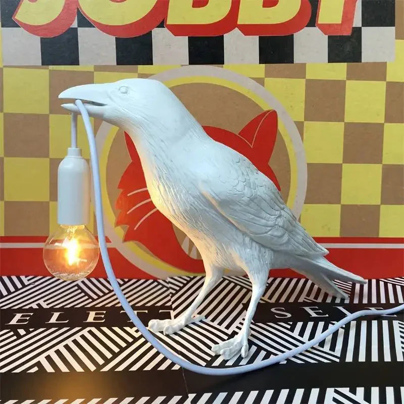 Skorter | E14-Bulb with Plug Gothic Raven Lamp Vintage Resin Bird Lamp for Nightstand, Office, Living Room Farmhouse Art Deco Style