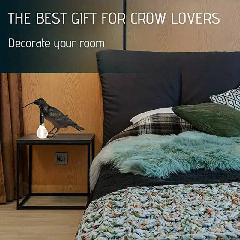 Skorter | E14-Bulb with Plug Gothic Raven Lamp Vintage Resin Bird Lamp for Nightstand, Office, Living Room Farmhouse Art Deco Style