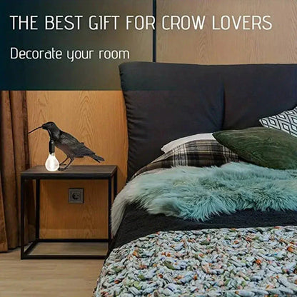 Skorter | E14-Bulb with Plug Gothic Raven Lamp Vintage Resin Bird Lamp for Nightstand, Office, Living Room Farmhouse Art Deco Style