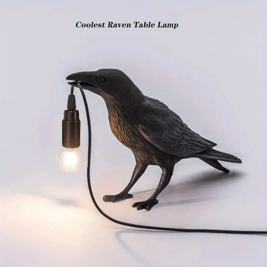 Skorter | E14-Bulb with Plug Gothic Raven Lamp Vintage Resin Bird Lamp for Nightstand, Office, Living Room Farmhouse Art Deco Style