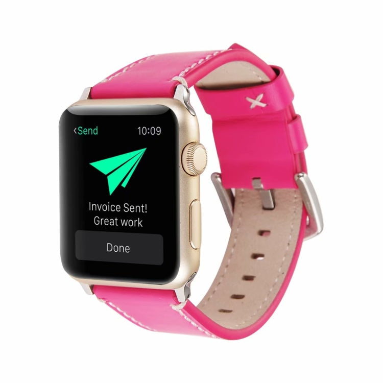 Skorter | Calf Leather Genuine Leather Watch Strap for Apple Watch Series 7 41mm / 6 & SE & 5 & 4 40mm / 3 & 2 & 1 38mm (Rose Red)