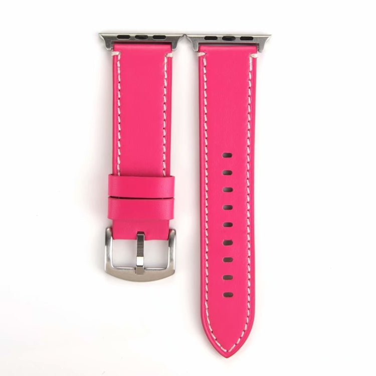 Skorter | Calfskin Real Leather Watch Strap for Apple Watch Series 7 45mm / 6 & SE & 5 & 4 44mm / 3 & 2 & 1 42mm (Pink Red)
