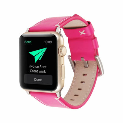 Skorter | Calfskin Real Leather Watch Strap for Apple Watch Series 7 45mm / 6 & SE & 5 & 4 44mm / 3 & 2 & 1 42mm (Pink Red)