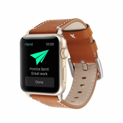 Skorter | Calfskin Genuine Leather Watch Band for Apple Watch Series 7 45mm / 6 & SE & 5 & 4 44mm / 3 & 2 & 1 42mm (Brown)