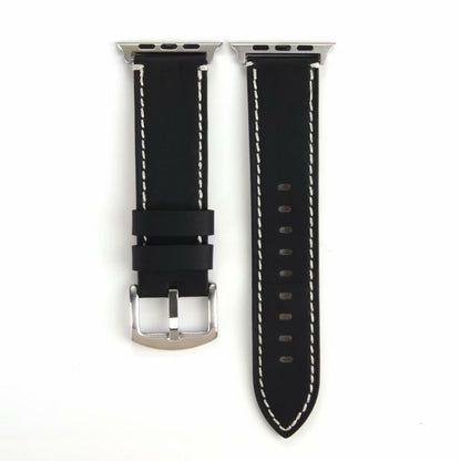 Skorter | Calfskin Genuine Leather Watch Strap For Apple Watch Series 7 45mm / 6 & SE & 5 & 4 44mm / 3 & 2 & 1 42mm (Black)