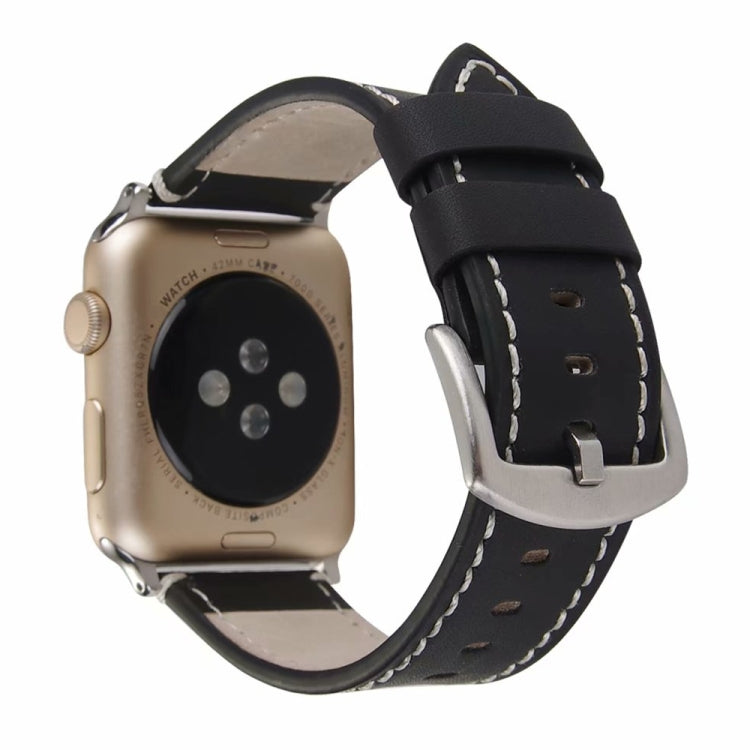 Skorter | Calfskin Genuine Leather Watch Strap For Apple Watch Series 7 45mm / 6 & SE & 5 & 4 44mm / 3 & 2 & 1 42mm (Black)