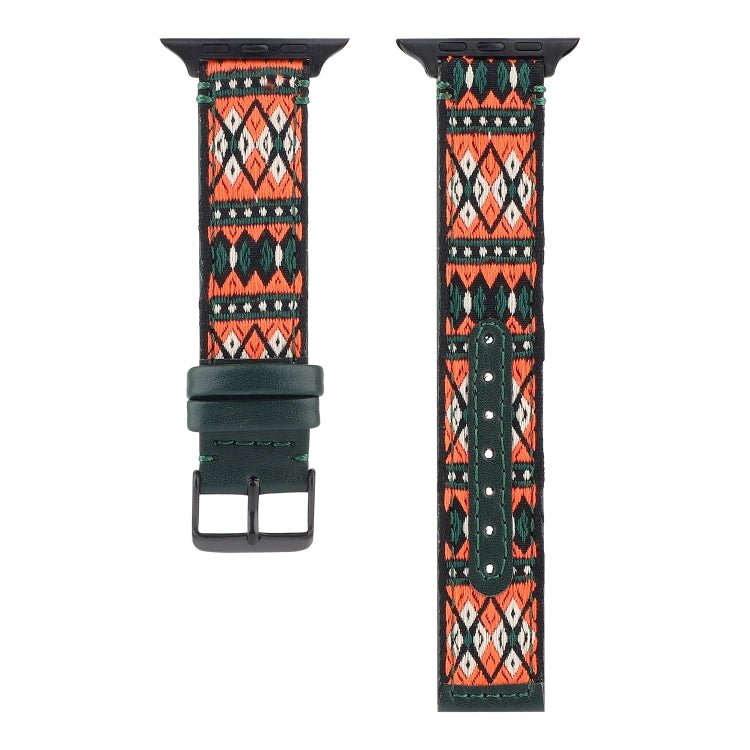 Skorter | Ethnic Leather Watch Strap for Apple Watch Series 7 41mm / 6 & SE & 5 & 4 40mm / 3 & 2 & 1 38mm (Dark Green)