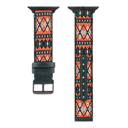 Skorter | Ethnic Leather Watch Strap for Apple Watch Series 7 41mm / 6 & SE & 5 & 4 40mm / 3 & 2 & 1 38mm (Dark Green)
